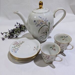 Vintage Eschenbach Bavaria Germany Floral Porcelain Tea/Coffee Pot Set of 8 Pcs